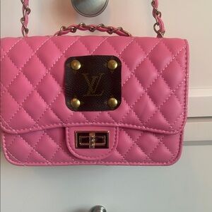 Pink Upcycled bag with Louis Vuitton patch Purchased